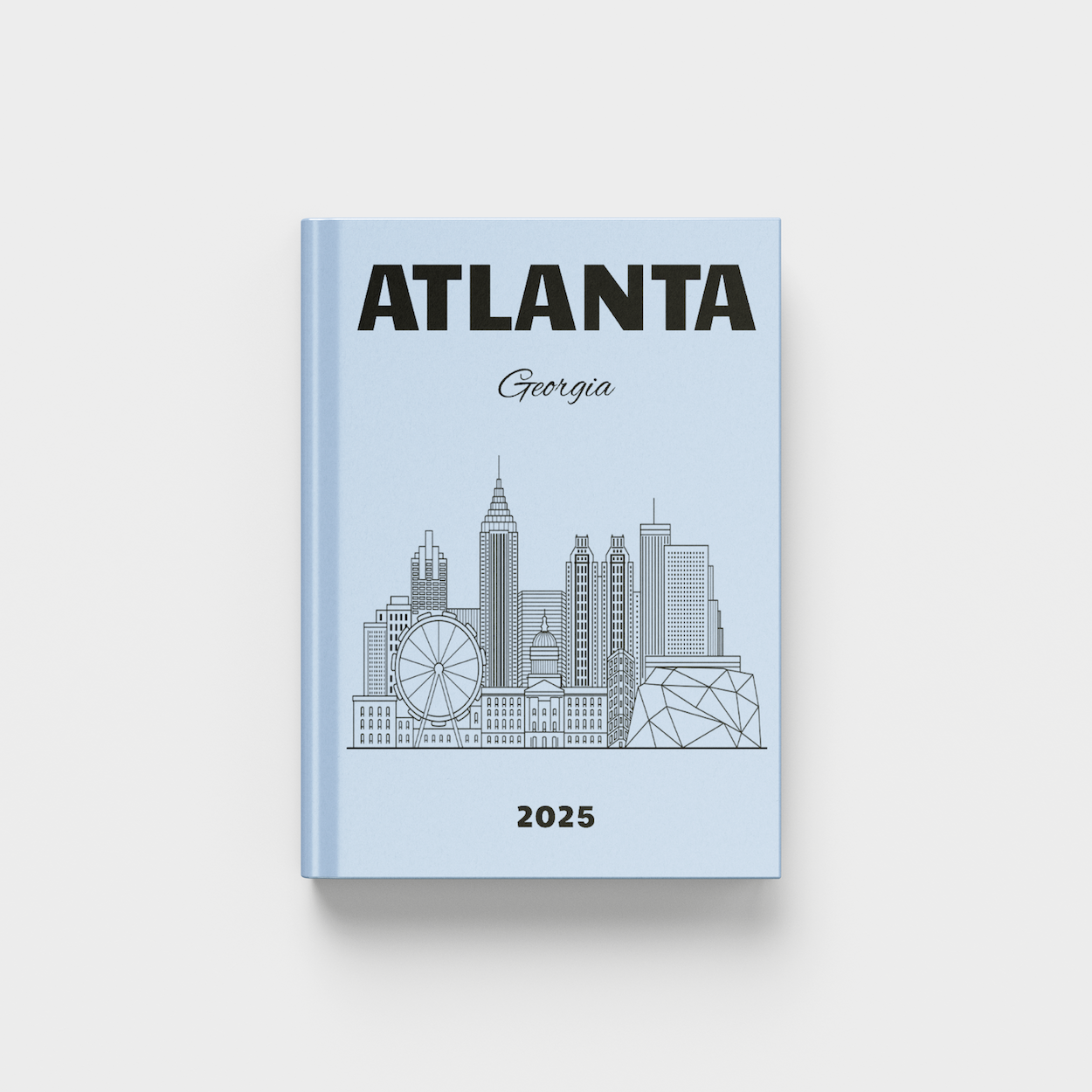 photobook with Atlanta, Georgia skyline design on a light blue background