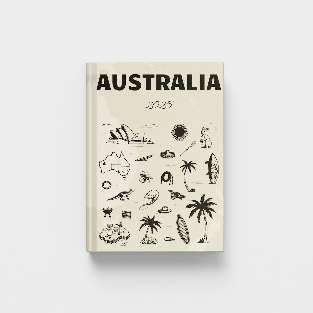 photobook titled 'Australia' with illustrations on a white background
