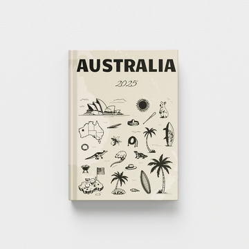 photobook titled 'Australia' with illustrations on a white background