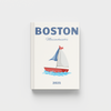 photobook with a sailboat illustration and 'Boston, Massachusetts' text on a white background