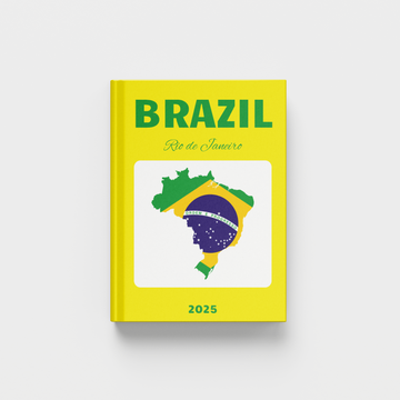 photobook cover with 'Brazil' and 'Rio de Janeiro' text on a yellow background