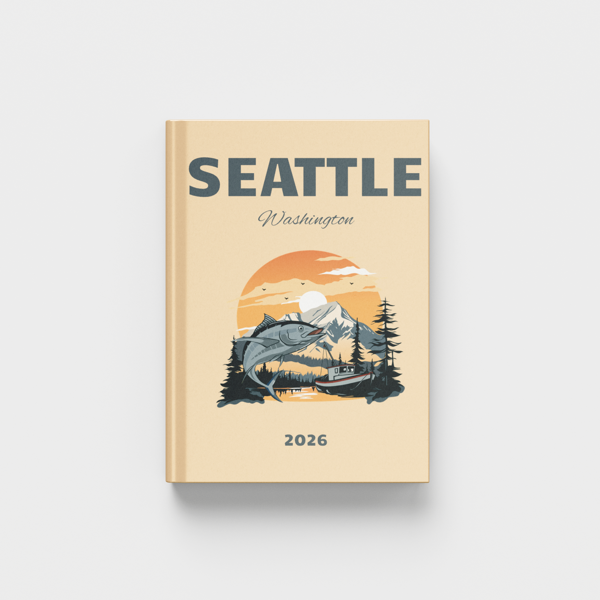Photobook cover with 'Seattle, Washington' and '2026' on a beige background