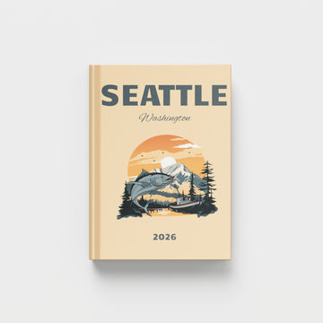 Photobook cover with 'Seattle, Washington' and '2026' on a beige background