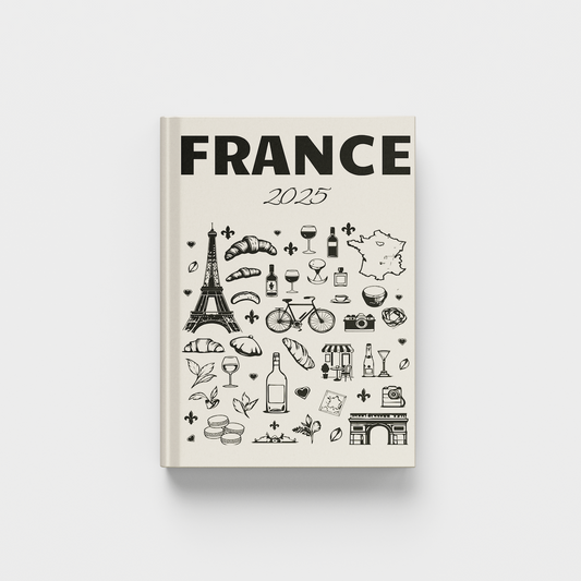 photobook with illustrations of France on a white background