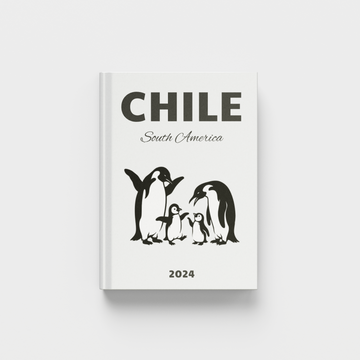 photobook with penguin illustration and 'Chile South America' text on a white background