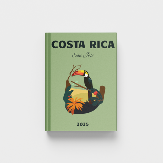 photobook with a toucan illustration on a light green background