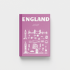 Pink book titled 'England 2025' with white illustrations on a light gray background