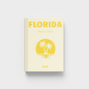 Florida travel photobook with palm tree design on a white and light yellow background