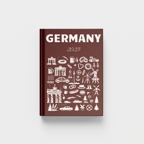 photobook titled 'Germany' with white illustrations on a brown background