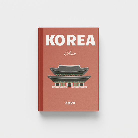 Red photobook cover with 'Korea' and 'Asia' text on a white background