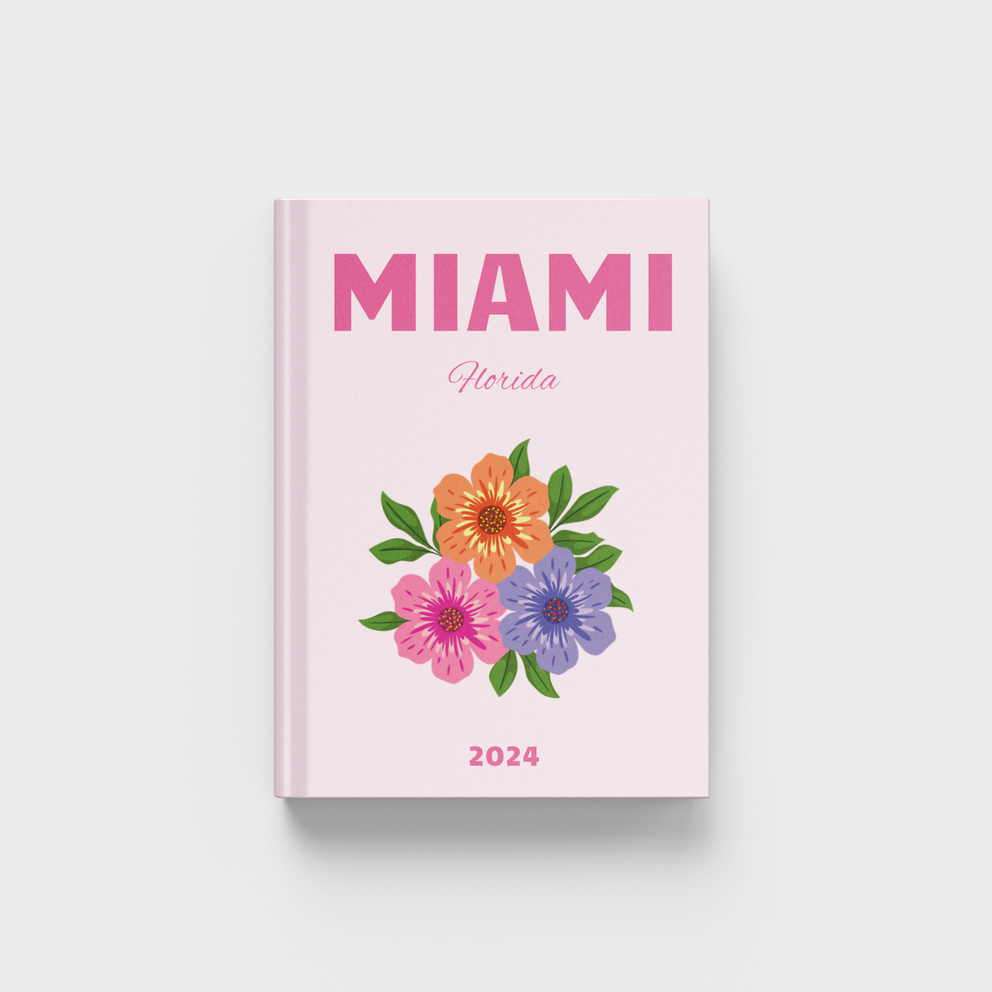 Miami, Florida photobook with floral design on a white background