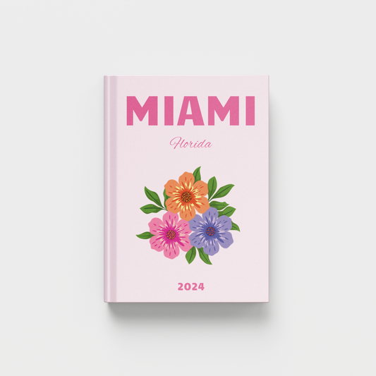 Miami, Florida photobook with floral design on a white background
