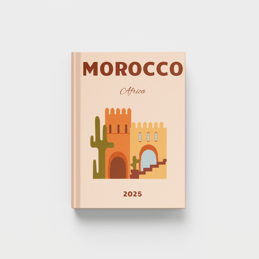light orange travel photobook for Morocco on a light beige background