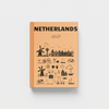 Book titled 'Netherlands 2025' with illustrations on a beige cover against a white background