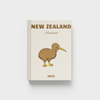 New Zealand photobook with a kiwi bird illustration on a beige background