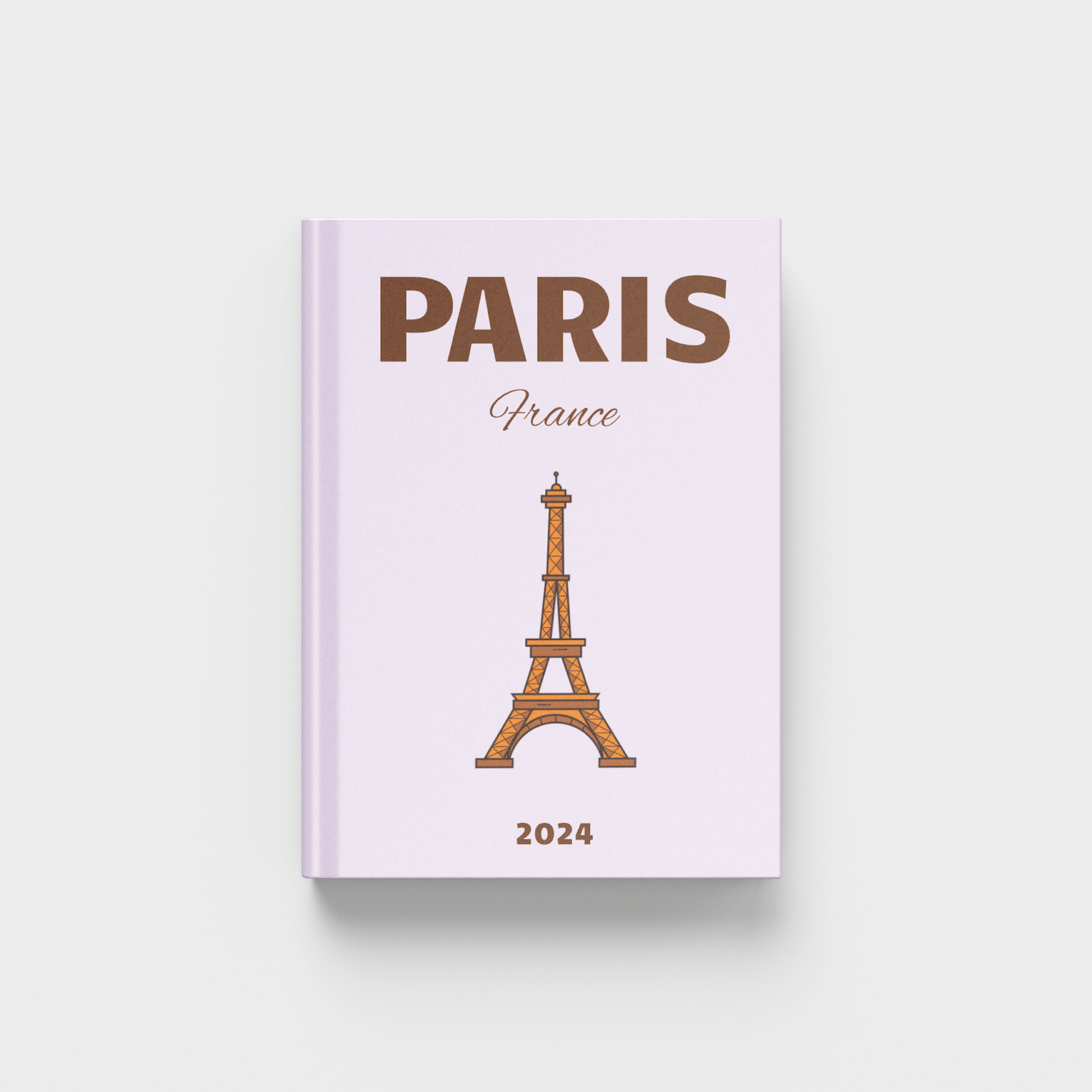 Paris France light purple photobook with Eiffel Tower illustration on a white background