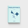 Philippines travel photobook with illustrations of stingrays on a light blue background