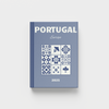 Blue photobook titled 'Portugal Europe 2025' with decorative pattern tiles on a white background