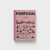 Pink photobook titled 'Portugal' with black illustrations on a white background