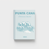 Punta Cana travel photobook on a white background with an ocean wave illustration