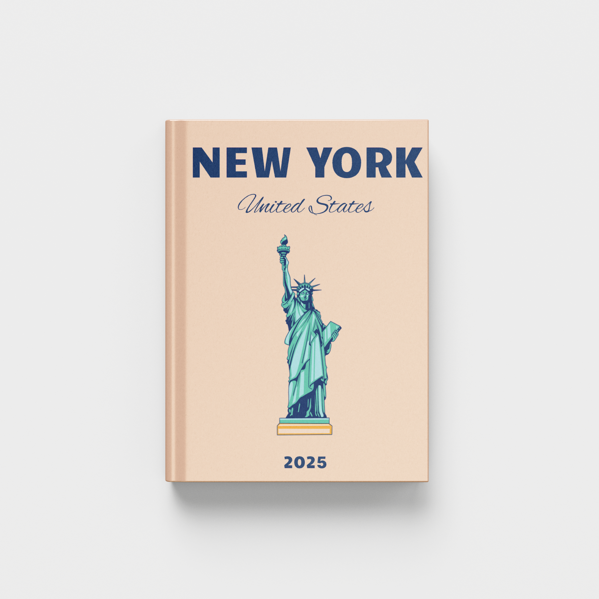 Light orange photobook with New York, Statue of Liberty design on a beige background