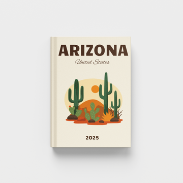 2025 Arizona photobook with desert design on a white background