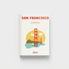 San Francisco photobook with Golden Gate Bridge illustration on a white background