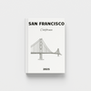 photobook with a black and white illustration of the Golden Gate Bridge on a white background