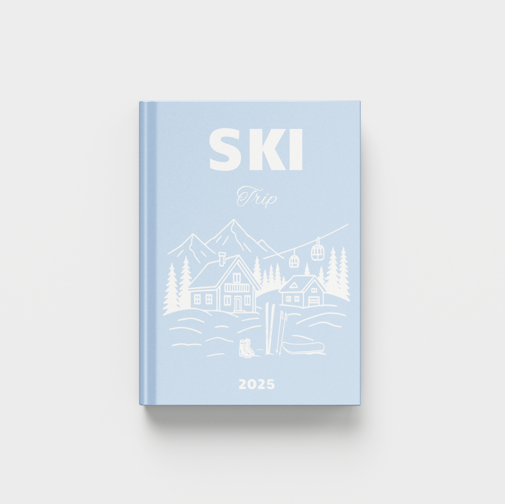 Blue photobook titled 'SKI Trip' on a white background