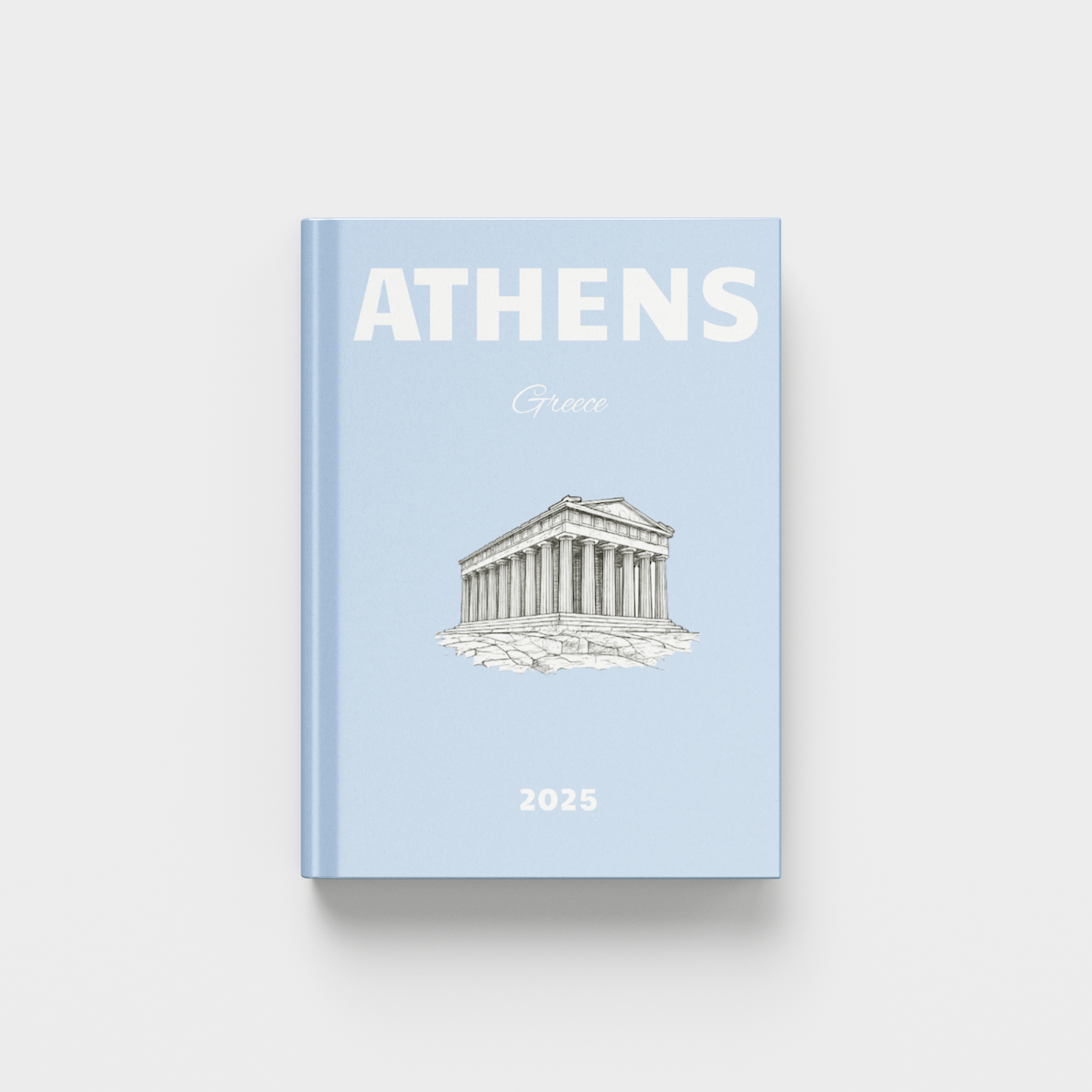 Light blue book titled 'Athens' with a architectural illustration on a white background