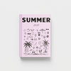 Pink photobook with 'Summer' text and summer-themed illustrations on a white background