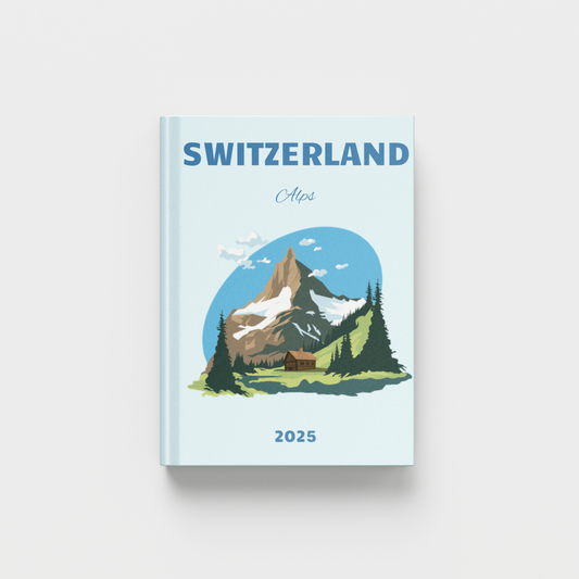 2025 Switzerland Alps photobook on a white background