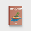 Thailand travel photobook with a boat and palm tree illustration on a white background