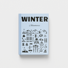 photobook titled 'Winter Adventures' with winter-themed illustrations on a light gray background