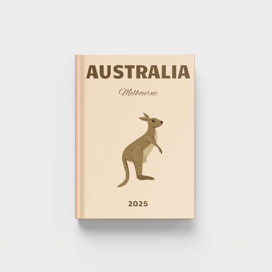 Photobook with a kangaroo illustration on a beige background