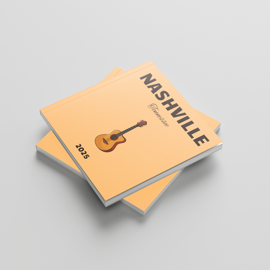 Two square photobooks titled 'Nashville 2025' with a guitar illustration on a light gray background