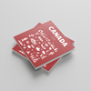 Red photobooks with 'Canada' text and illustrations on a light gray background