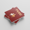 Red square photobook titled 'Peru' with llama illustrations on a light gray background