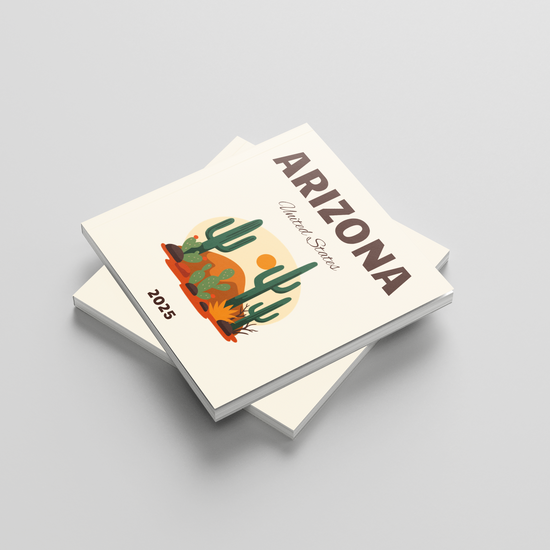 Two books titled 'Arizona' with a cactus illustration on a light gray background