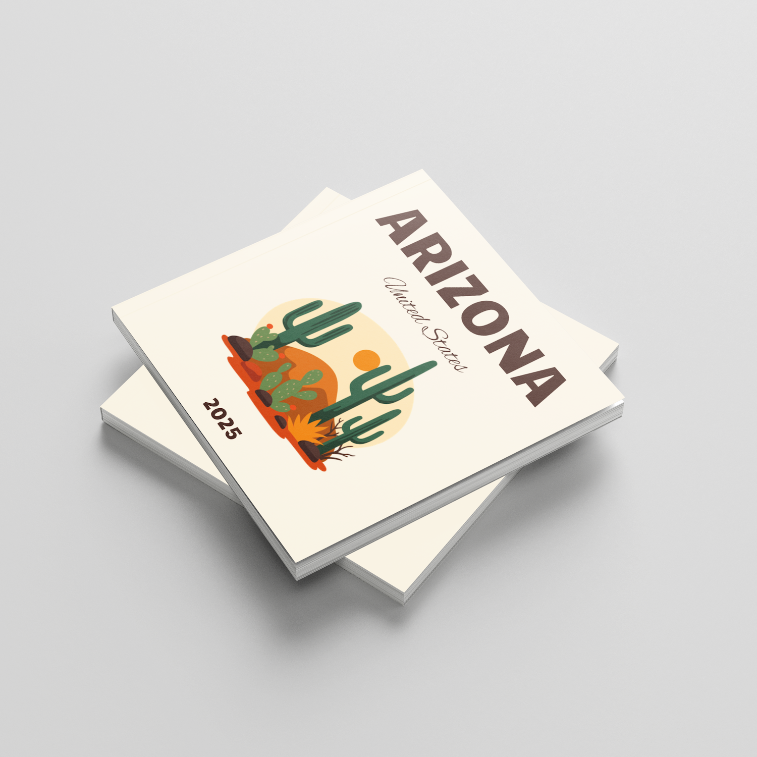 Two books titled 'Arizona' with a cactus illustration on a light gray background