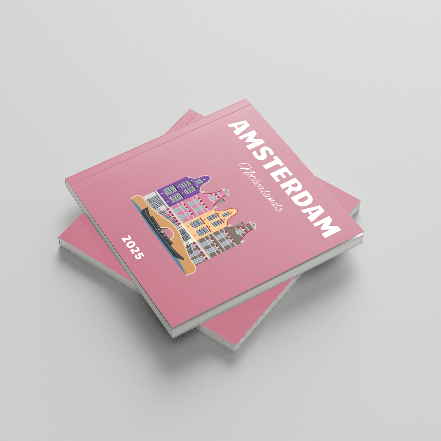 Square photobook of Amsterdam with a pink cover.