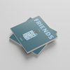 Two blue square photobooks titled 'FRIENDS' on a light gray background