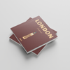 Two red square photobooks titled 'London' on a light gray background