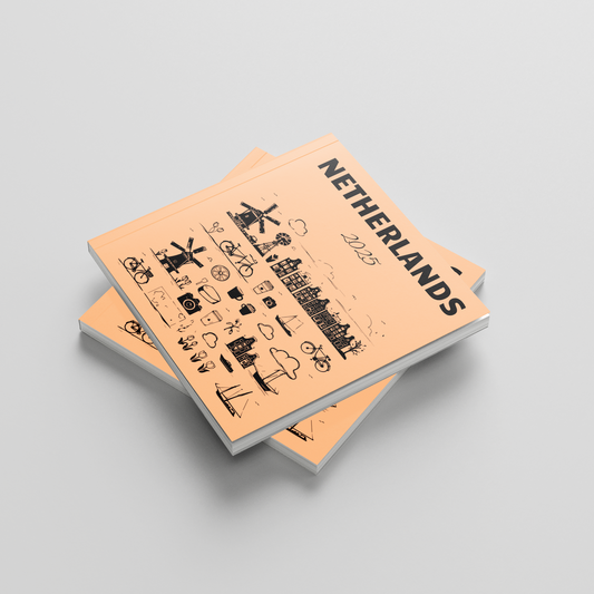 Two orange books with black text and illustrations on a light gray background