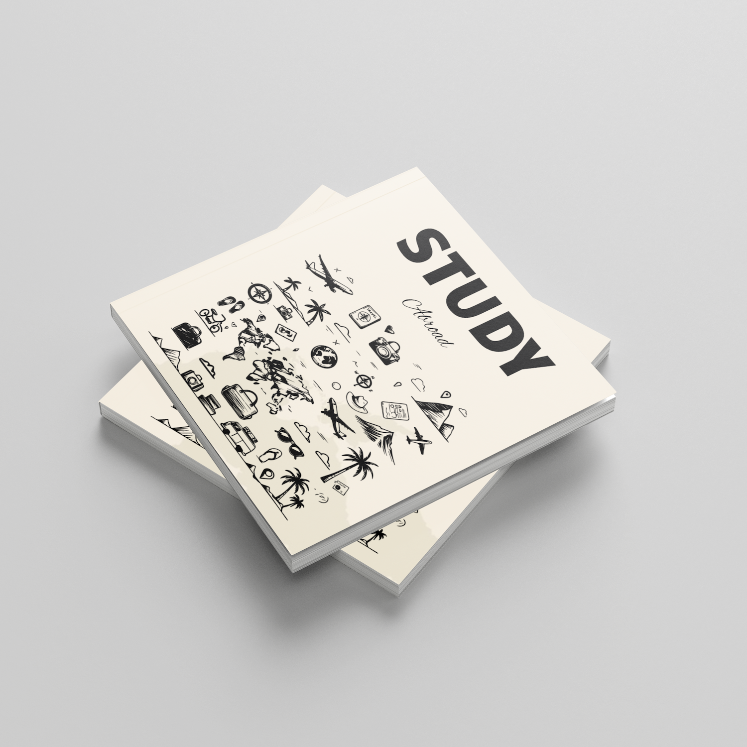 Two books titled 'STUDY' with illustrations on a gray background