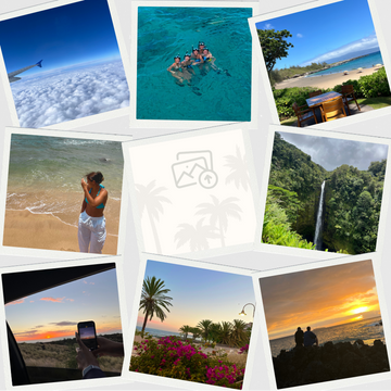Collage of various travel photos including beach, ocean, and nature scenes.